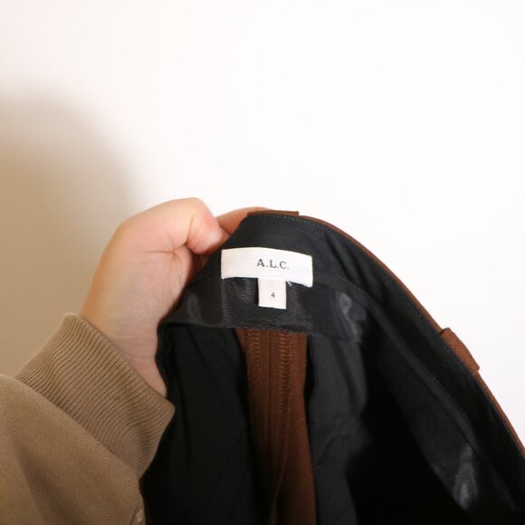 ALC Franklin Pant Womens 4 Mocha Brown Pleated High Rise Trouser Neutral Office - Picture 4 of 7